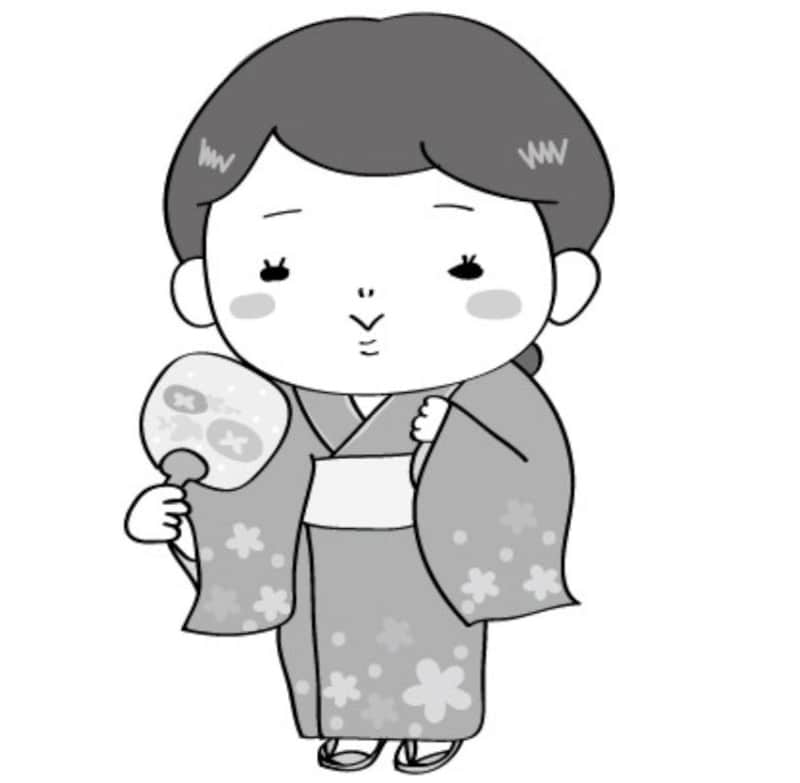 夏undefinedイラストundefinedかわいいundefinedフリーundefined無料undefined浴衣undefined女性undefined女の子undefined白黒