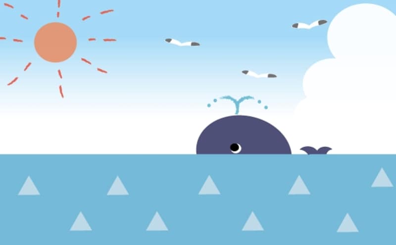 カラー/クジラが顔を出す海の景色です。