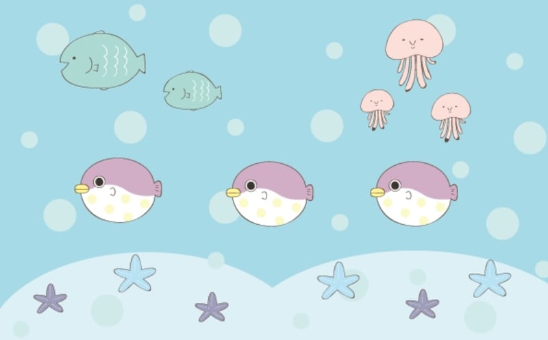 カラー/海の生き物で賑わう海中です。