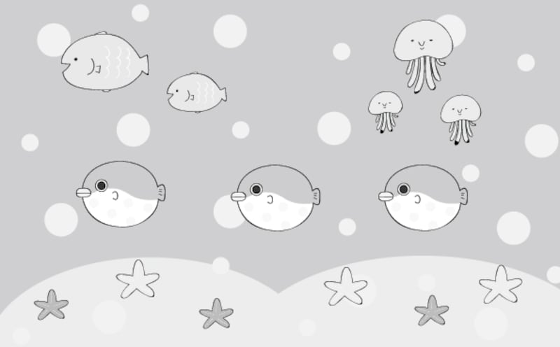 モノクロ/海の生き物で賑わう海中です。