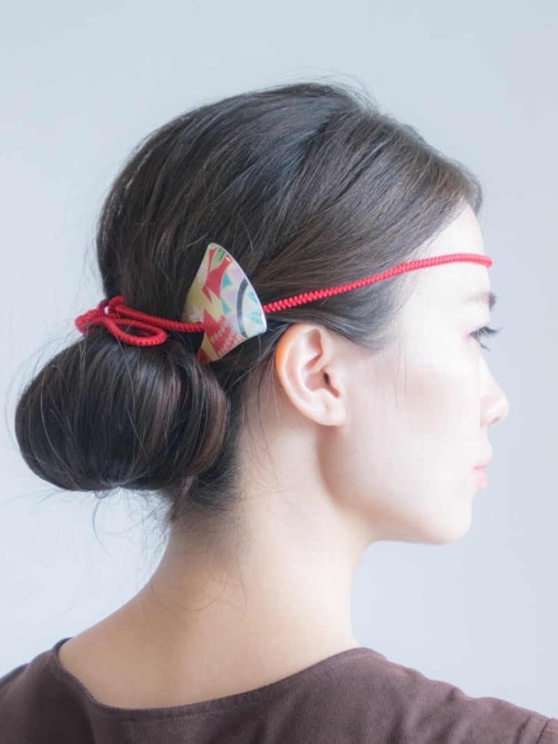 和柄の手ぬぐいを鉢巻にしてもかわいい