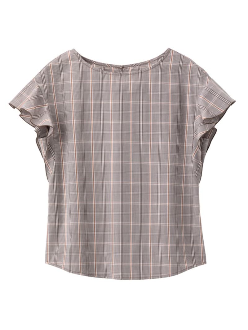 チェックフリルスリーブブラウス 1490円（税抜）