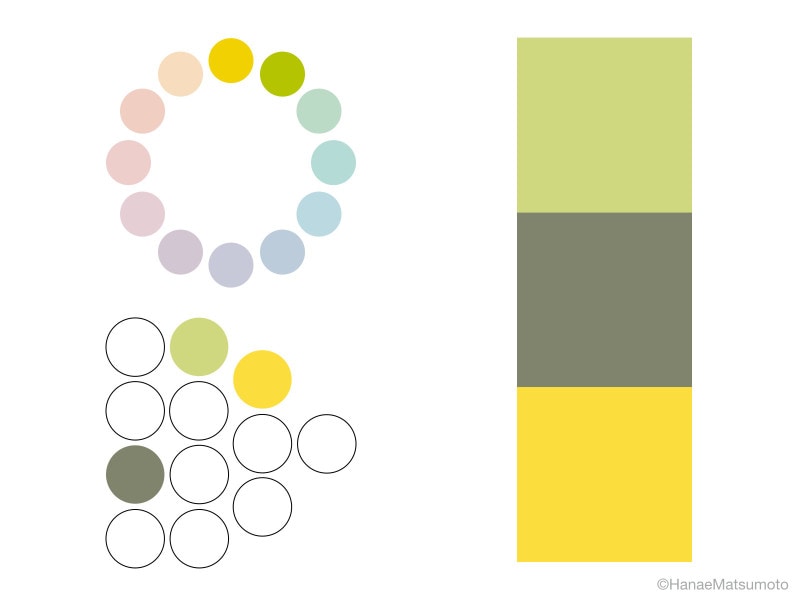 カーキのトーンオントーン配色の例