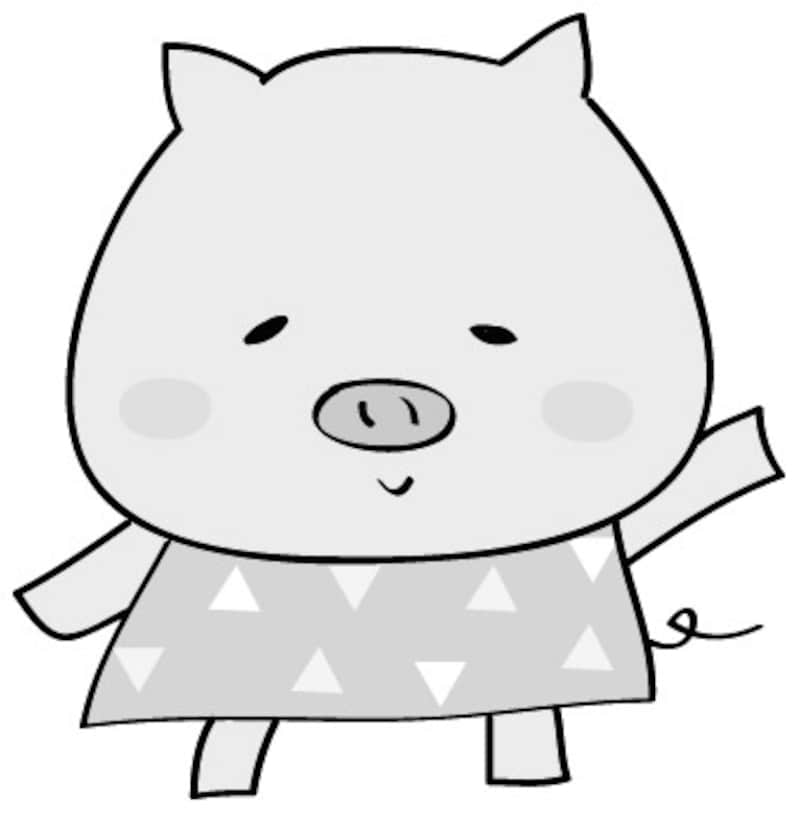 ぶた　動物　イラスト　白黒　かわいい