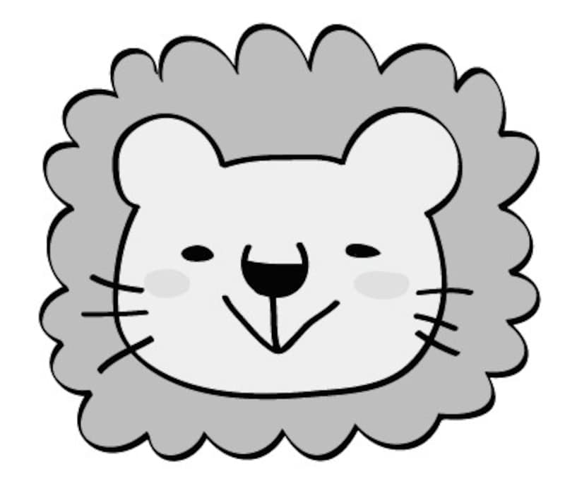 ライオン　動物　イラスト　白黒　かわいい