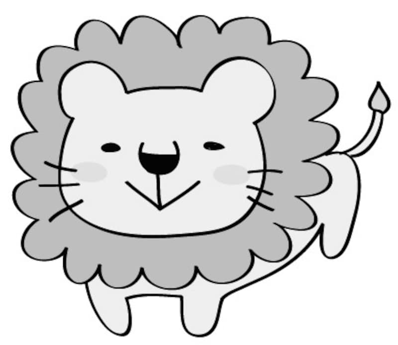 ライオン　動物　イラスト　白黒　かわいい