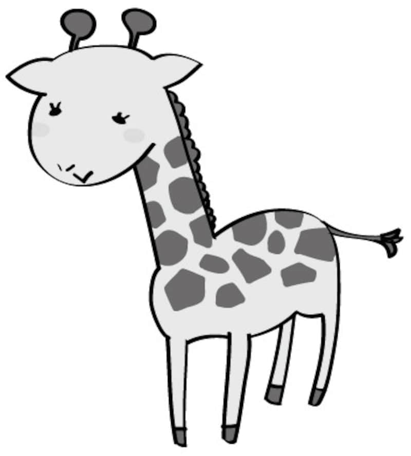 キリン　動物　イラスト　白黒　かわいい