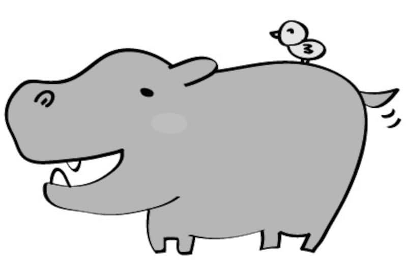 カバ　動物　イラスト　白黒　かわいい