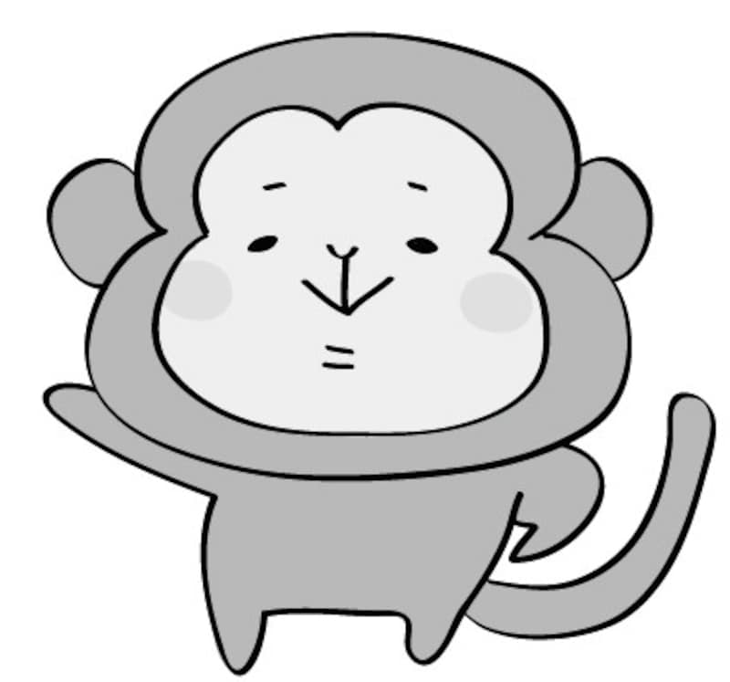 さる　動物　イラスト　白黒　かわいい