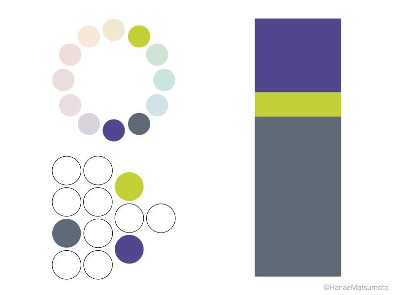 暗く単調な配色に「アクセントカラー」のイエローグリーンを取り入れた例