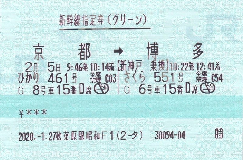 新幹線のグリーン券