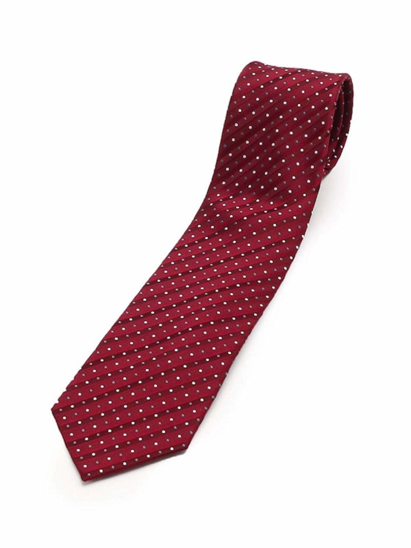 ボルドーのドットストライプ柄ネクタイ。チャコールグレーには、濃い色のネクタイが合わせやすいでしょう(画像はAmazonより:http://www.amazon.co.jp/dp/B07G9G6XBK/?tag=aajg-369-22&linkCode=as1&creative=6339)
