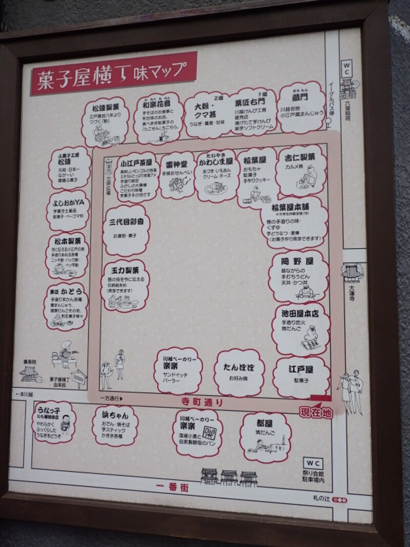 「江戸屋」の店先にある「菓子屋横丁」マップ
