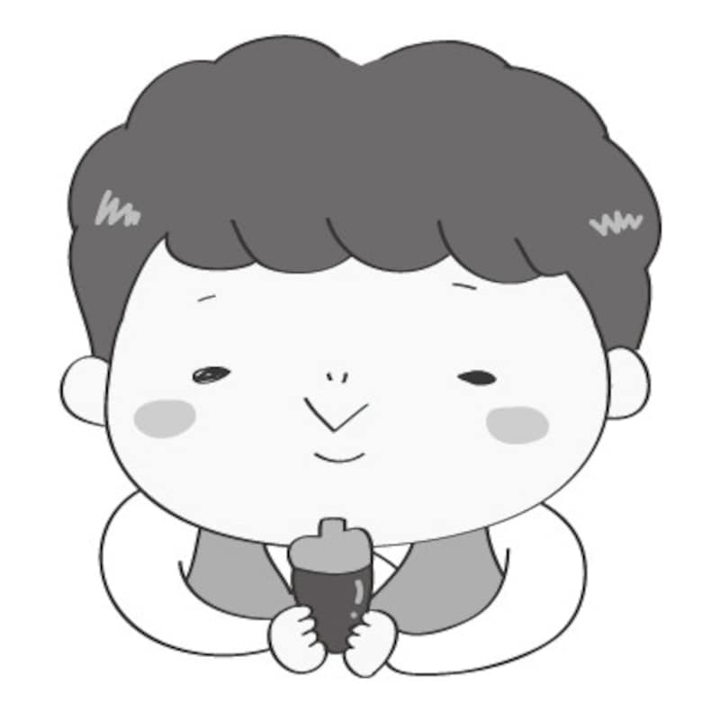 秋　イラスト　男の子　白黒　かわいい　どんぐり
