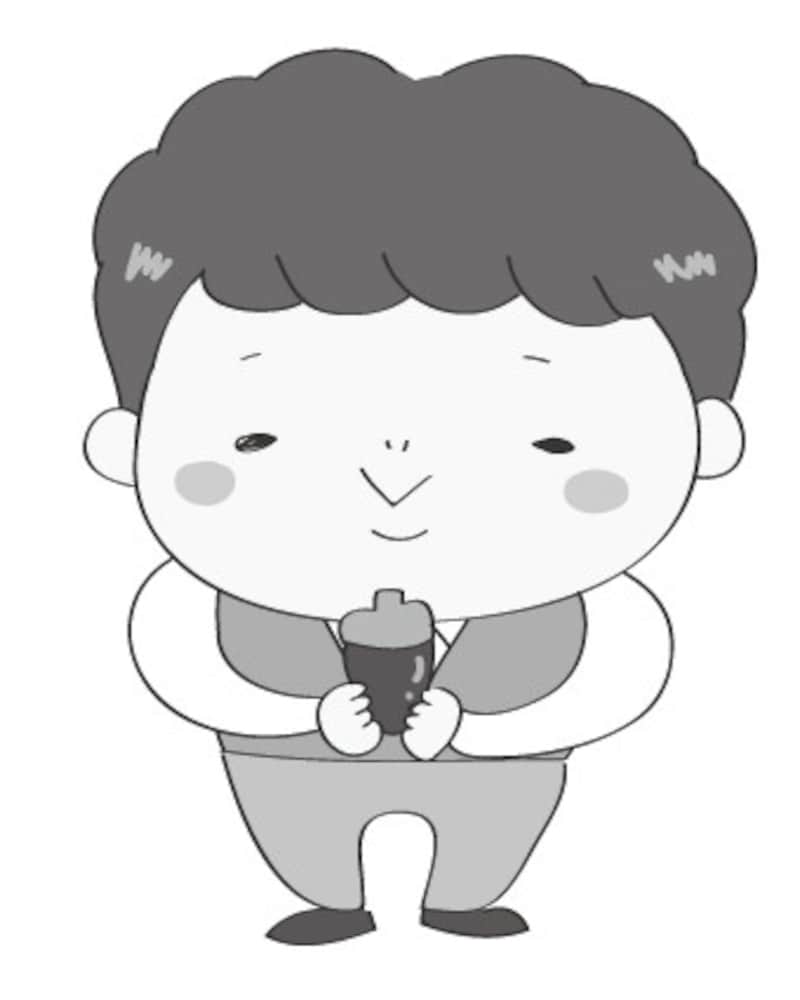 秋　イラスト　男の子　白黒　かわいい　どんぐり