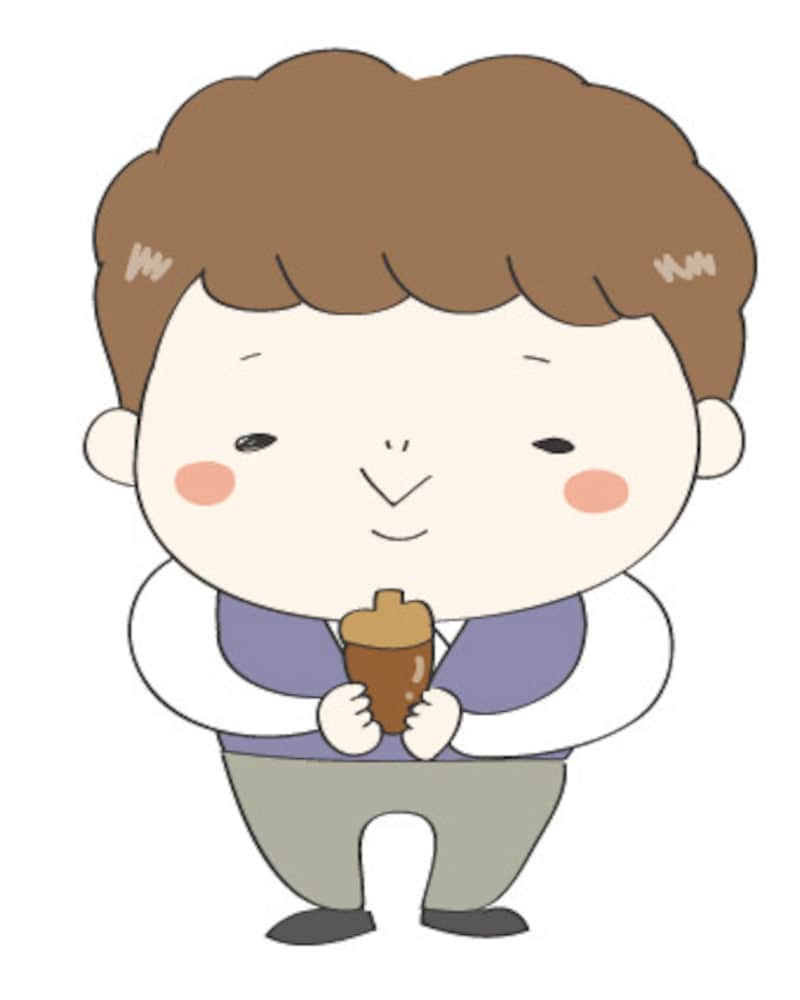 秋　イラスト　男の子　カラー　かわいい　どんぐり