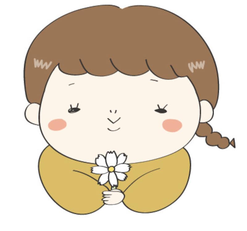 秋　イラスト　女の子　カラー　かわいい　コスモス