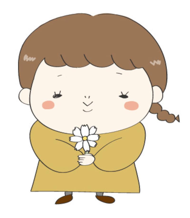 秋　イラスト　女の子　カラー　かわいい　コスモス