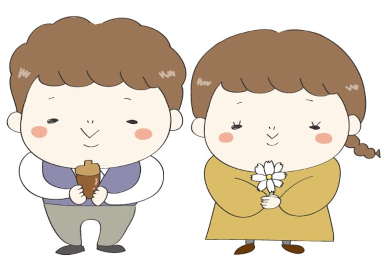 秋　イラスト　男の子　女の子　カラー　かわいい　