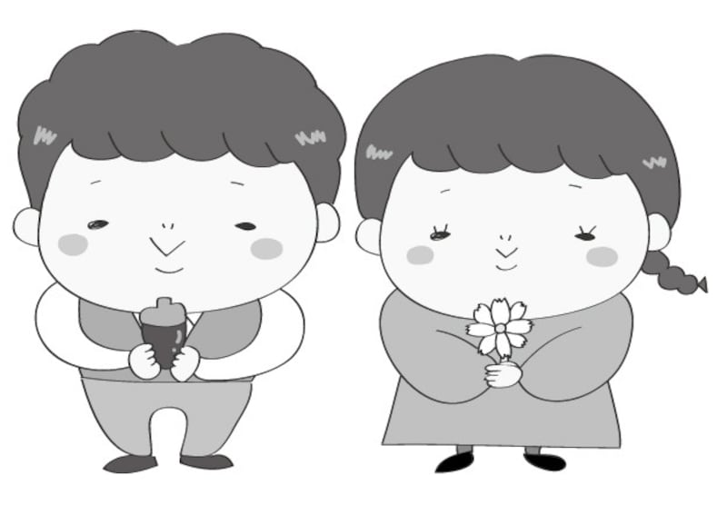 秋　イラスト　男の子　女の子　白黒　かわいい　