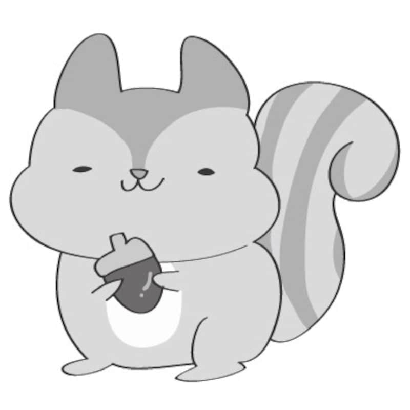 秋　イラスト　リス　白黒　かわいい