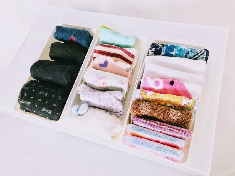 無印良品のポリプロピレン収納ケースにピッタリ3つ並ぶ