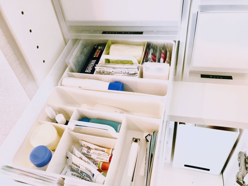 無印のポリプロピレン収納ケースにいれて薬の整理に使用
