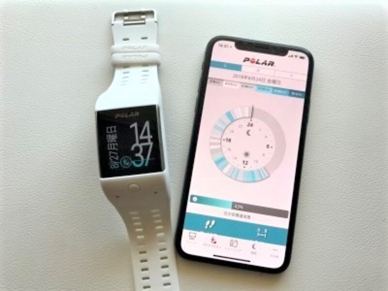 心拍計測機能付きスマートウォッチ「ポラール」。日々の活動量管理の他、スマホと連動してメールチェックなどもできる。