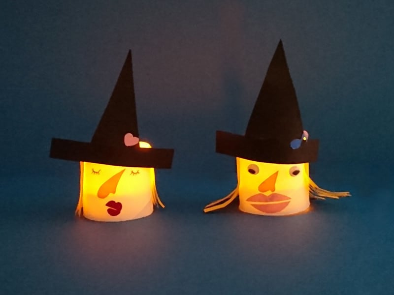 トイレットペーパー芯で作った魔女がキャンドルライトでお部屋を演出
