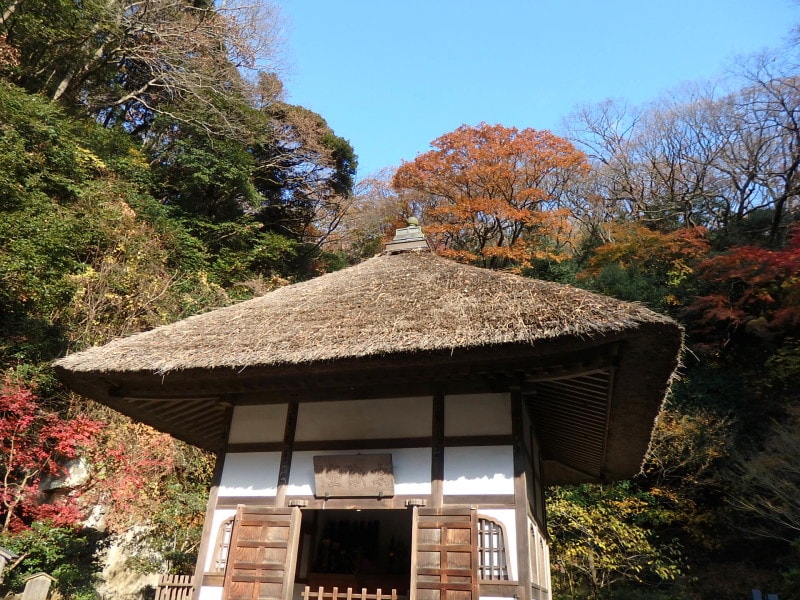 趣ある茅葺き屋根の開山堂
