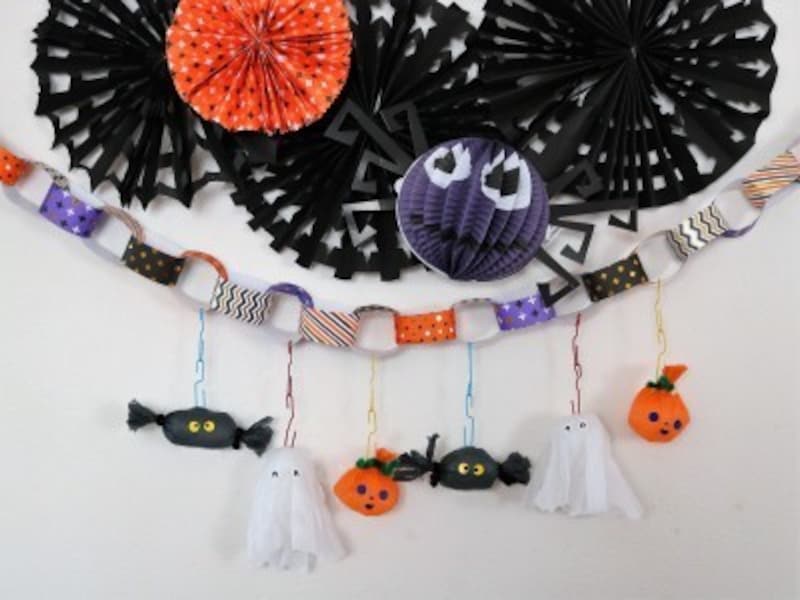 お花紙と折り紙でハロウィン製作・工作 ガーランド