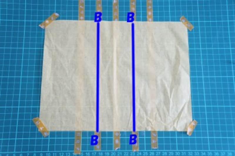 Bのマスキングテープ（2本）の上に糊を塗ります。