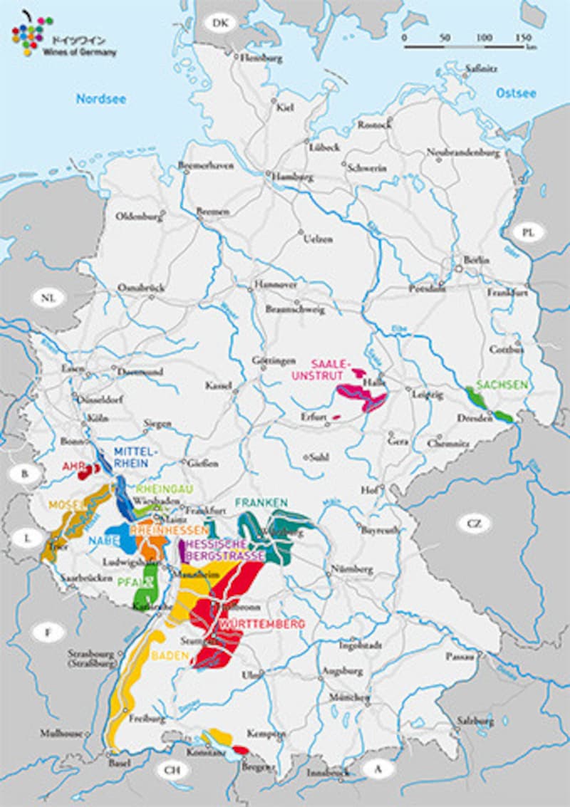 ドイツワイン生産地分布図