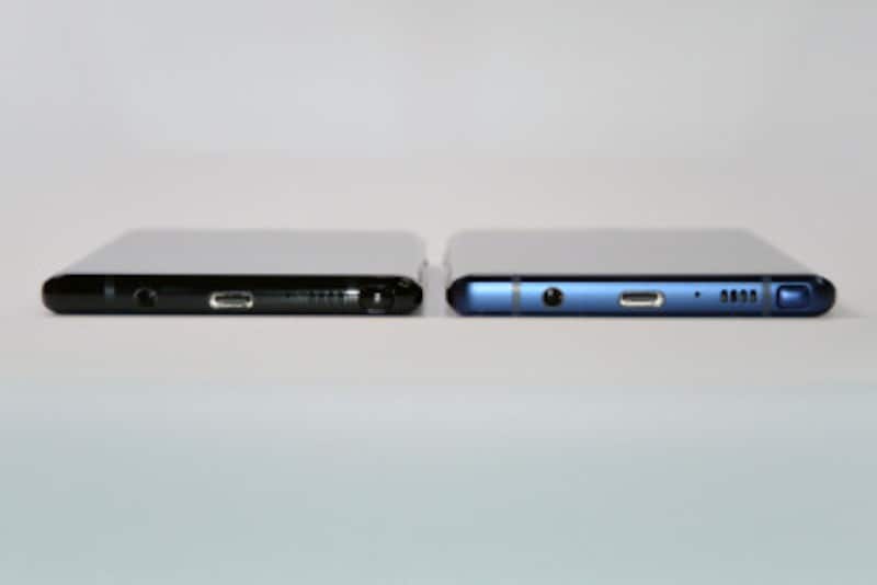 「Galaxy Note 8」に比べて、サイズは縦は0.6mm短く、逆に横は1.6mm幅広に、厚さも0.2mm厚くなっています。重さも6g重くなっています