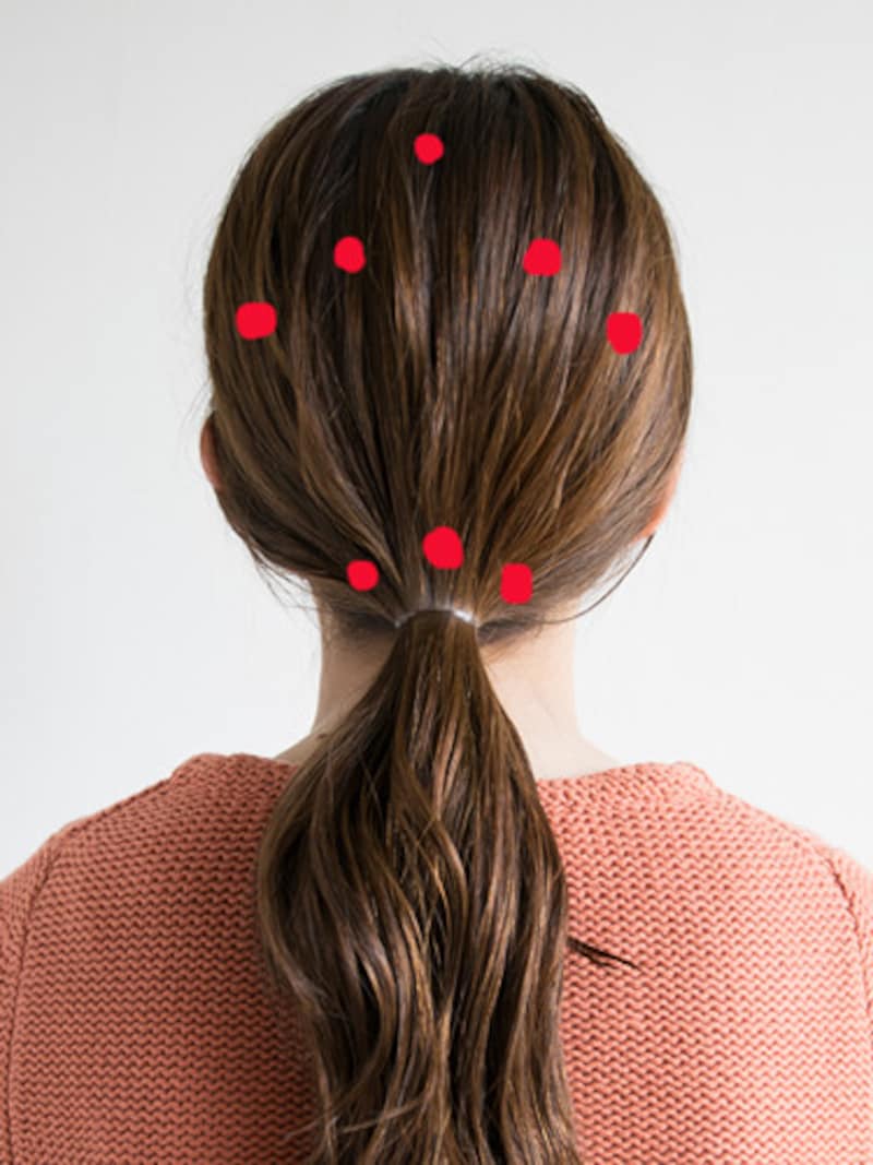 赤い点の部分を目安に崩す