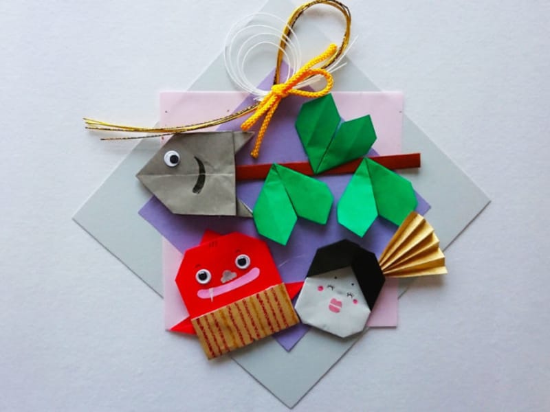 節分製作 折り紙節分飾り・イワシ・鬼・お多福