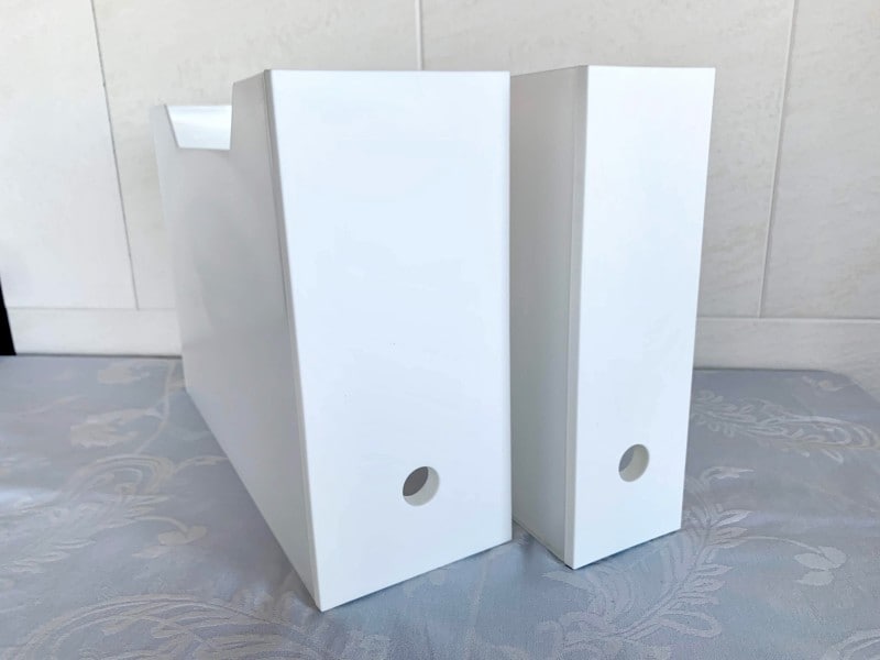 カインズホームのファイルボックス。写真左:ワイド、写真右:スリム