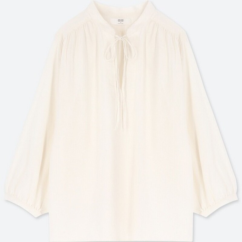 リネンブレンドギャザーブラウス