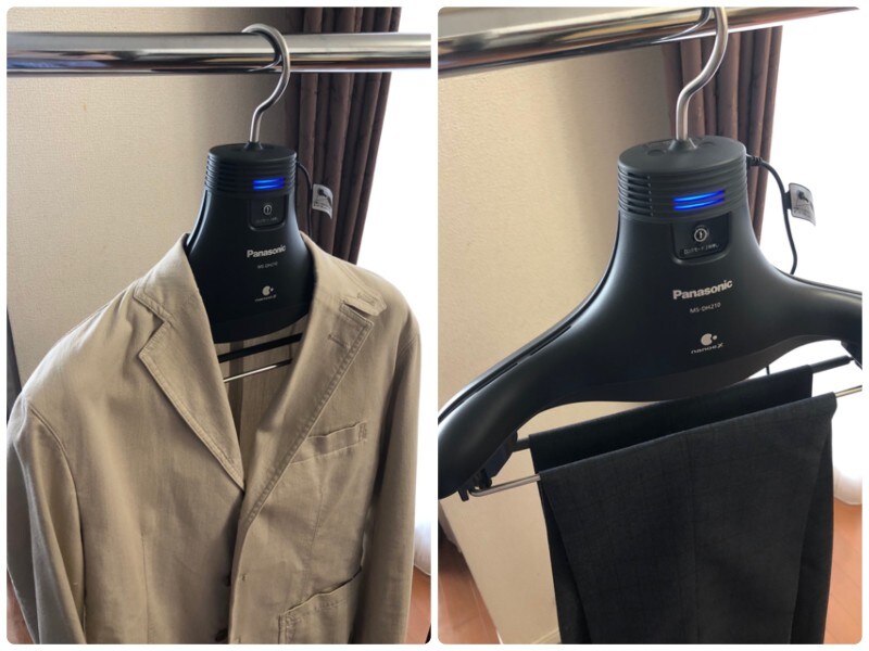 ジャケットはもちろん、ボトムス用に吊り下げバーがついています。スカートも内側の紐を吊り下げバーにひっかけて使用可能