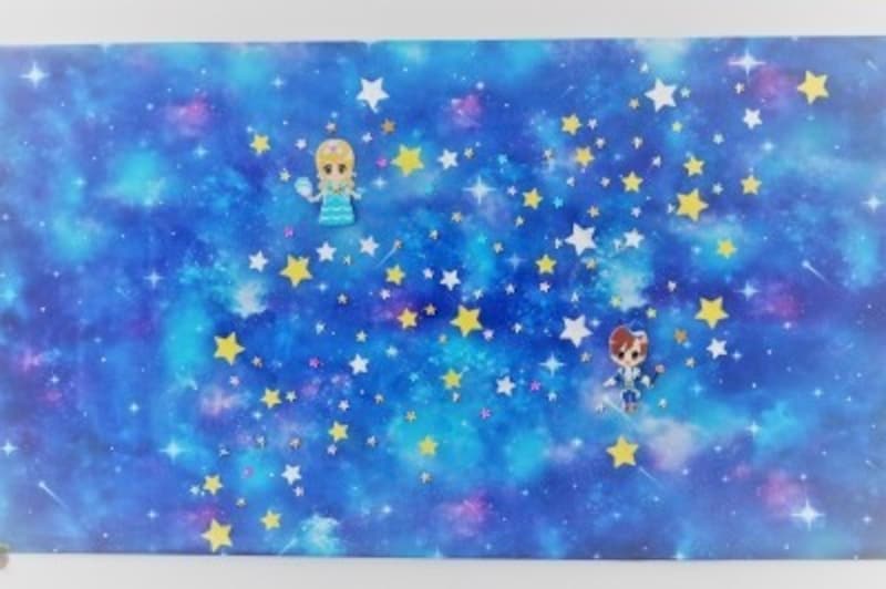 天の川にみたてた宇宙柄の包装紙で七夕飾り工作・製作で手作り