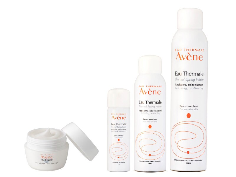 左からアベンヌ ミルキージェル、アベンヌ ウオーター 50g、150g、300g