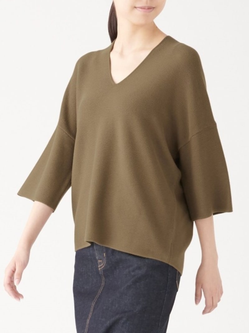 無印良品　コットンレーヨン　ガーター編み半袖プルオーバー　4990円（税込）