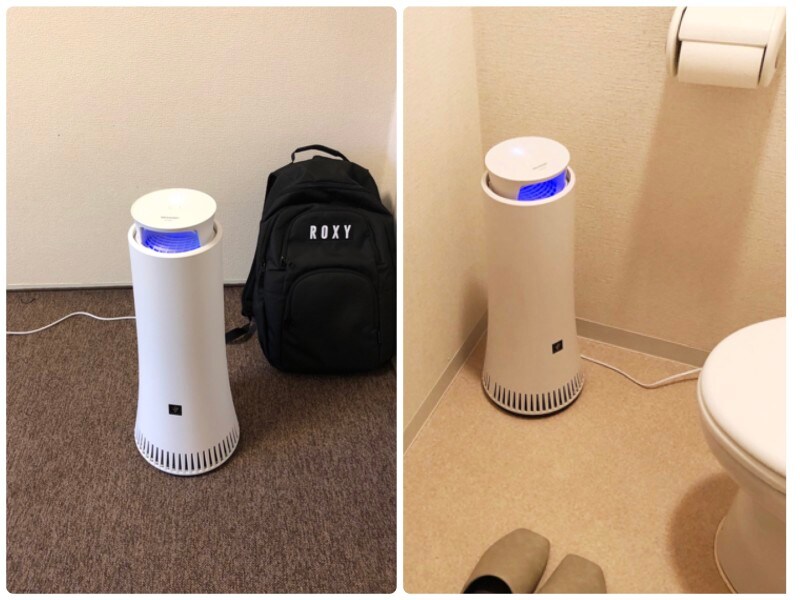 空気清浄機とは違って軽いので、使いたい場所に移動して使えます。スリムなのでトイレにも難なく置けました
