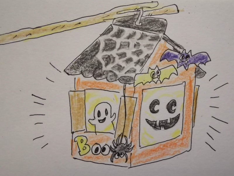 牛乳パックのハロウィンランタンの作り方手順6:穴を開けて吊るす