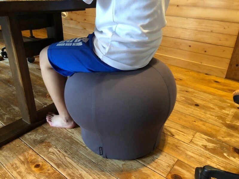椅子の代わりに使っても違和感なし。写真は動画を見ながらトレーニングをしている娘。