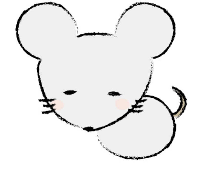 紅白がかわいい横向きのねずみの年賀状用無料イラストです