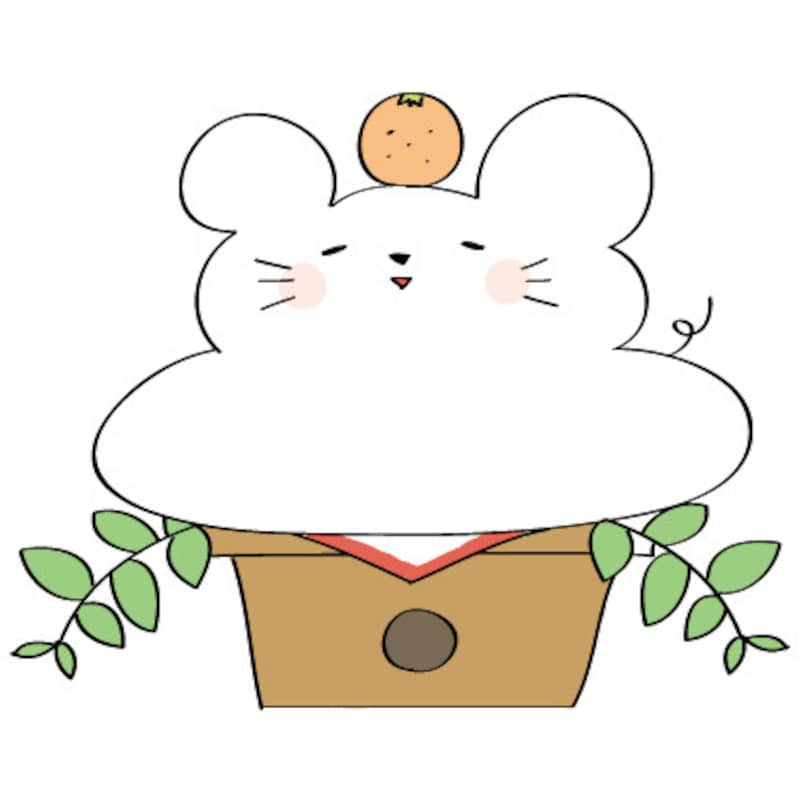 年賀状にぴったりの鏡餅風ねずみの無料イラスト