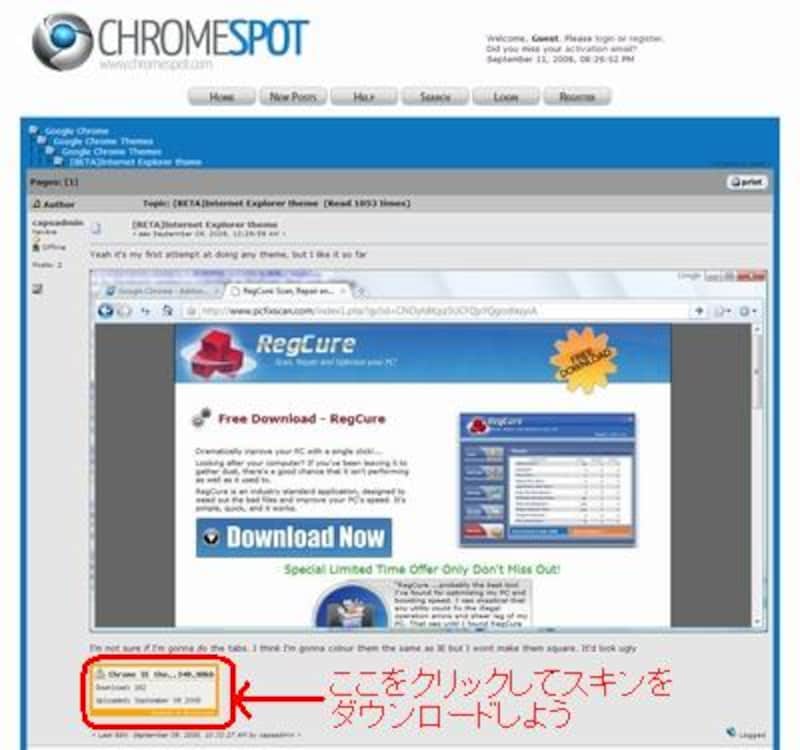 スキンのダウンロード画面