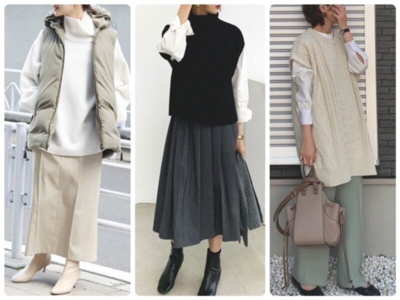 ベストを大人っぽく着るには色使いをシックにしてシルエットを楽しんで