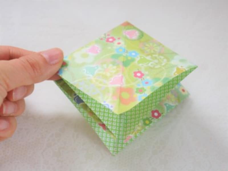 反対側も輪を広げてつぶします。